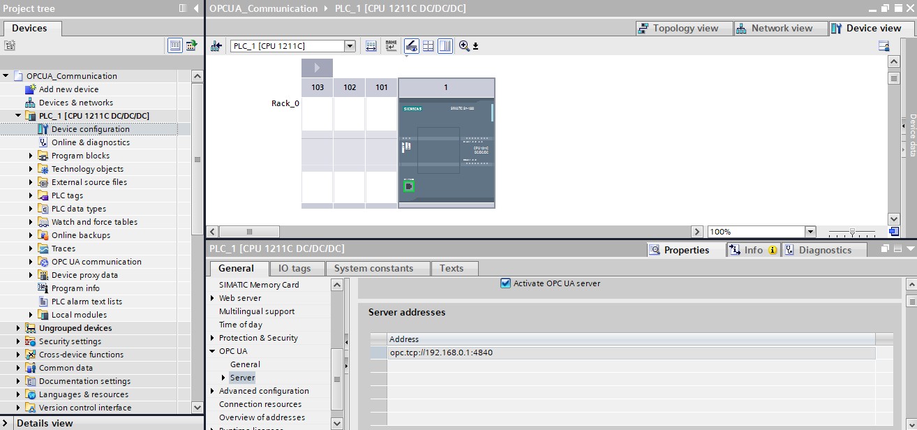 OPC UA Endpoint URL in TIA Portal