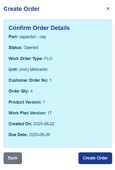 Work Order Confirmation