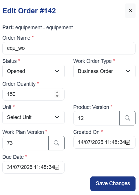 Edit Work Order