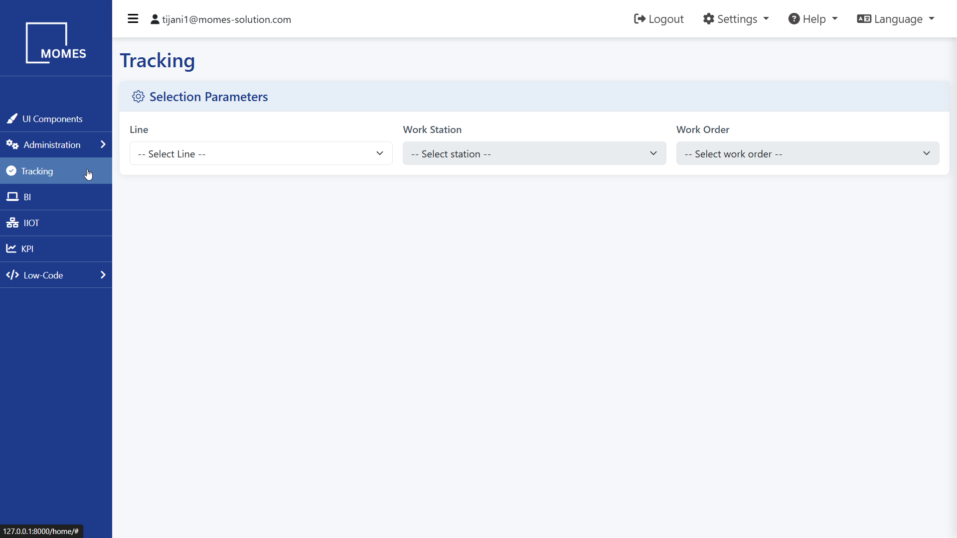 Tracking Dashboard Interface
